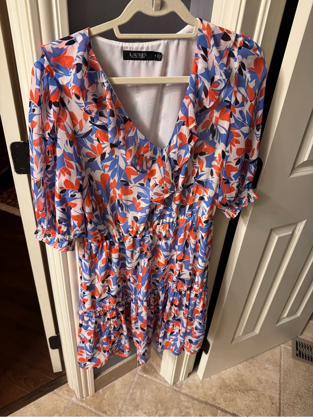 Lauren Ralph Lauren Blue & Orange Floral V-Neck Women's dress